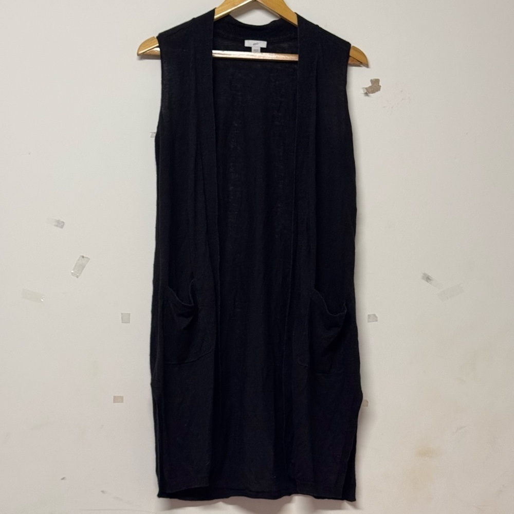 J Jill Linen Blend Black Sleeveless Cardigan Open Front XS